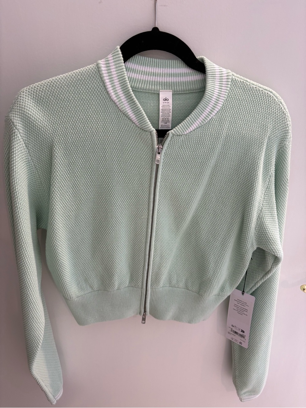 ALO Yoga Mint Green Cropped Bomber Jacket